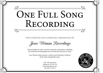 Jesse Weiman Recordings - Certificate
